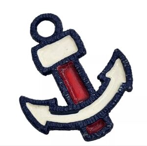 Vintage Red White Blue Enamel Nautical Anchor Brooch Pin Pendant 2" Patriotic